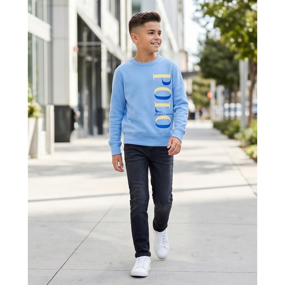 Polo Ralph Lauren L Boys Blue Graphic Logo Crewneck Sweatshirt Large 14-16